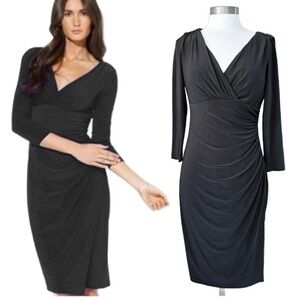 Lauren Ralph Lauren  Black Ruched Jersey Sheath Dress  16W